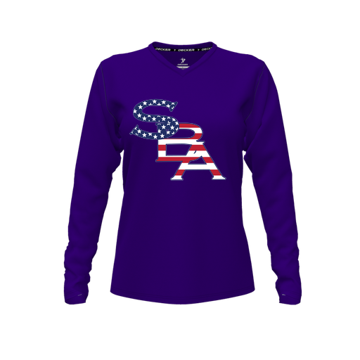[FTLVCFPP-FYXS-LOGO1] Decker Comfort T-Shirt (Female Youth XS, Purple, V Neck, Logo 1, Long Sleeve)