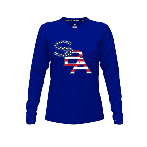 [CUS-DFW-TEES-PER-VNK-LSL-RYL-FYXS-LOGO1] Performance T-Shirt (Female Youth XS, Royal, V Neck, Logo 1, Long Sleeve)