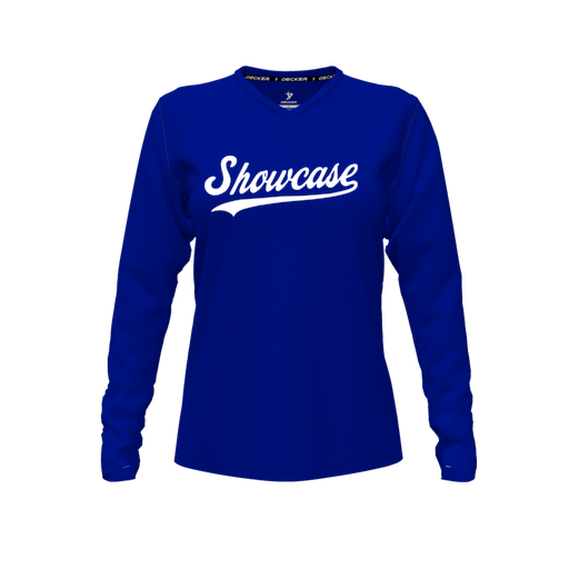 [CUS-DFW-TEES-PER-VNK-LSL-RYL-FYXS-LOGO3] Performance T-Shirt (Female Youth XS, Royal, V Neck, Logo 3, Long Sleeve)